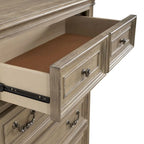 Commode 5 tiroirs, style traditionnel européen, finition blanc antique ou bisque vieilli, tiroir doublé de cèdre, L 96,5 cm