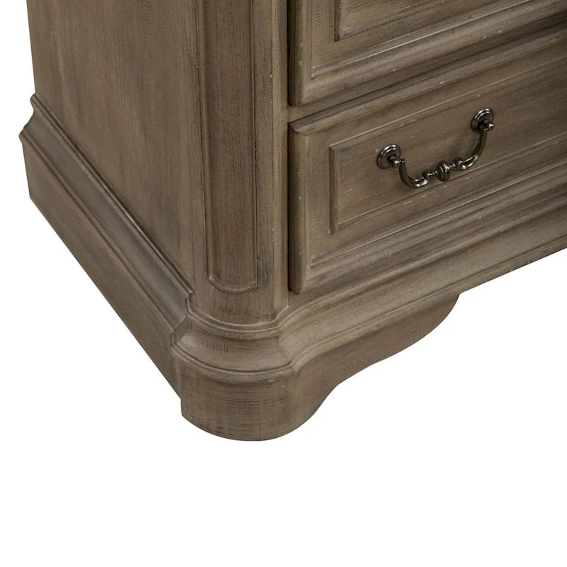 Commode 5 tiroirs, style traditionnel européen, finition blanc antique ou bisque vieilli, tiroir doublé de cèdre, L 96,5 cm