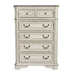 Commode 5 tiroirs, style traditionnel européen, finition blanc antique ou bisque vieilli, tiroir doublé de cèdre, L 96,5 cm