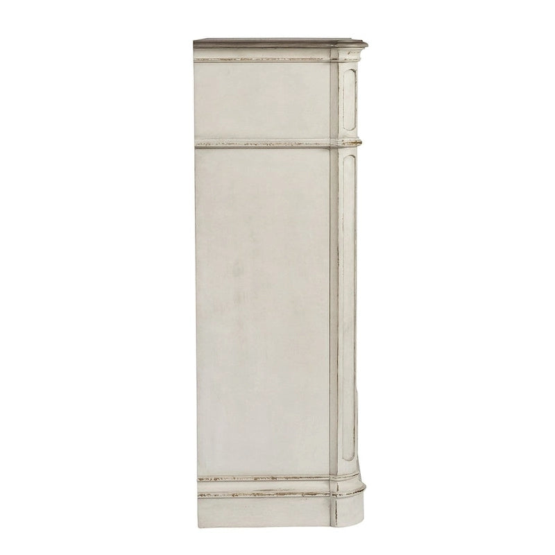 Commode 5 tiroirs, style traditionnel européen, finition blanc antique ou bisque vieilli, tiroir doublé de cèdre, L 96,5 cm