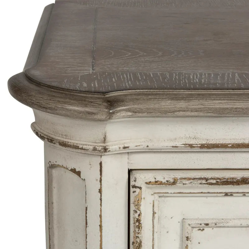 Commode 5 tiroirs, style traditionnel européen, finition blanc antique ou bisque vieilli, tiroir doublé de cèdre, L 96,5 cm