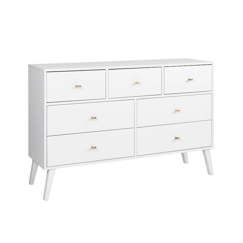 Commode moderne de style scandinave à 7 tiroirs, pieds fuselés, grand espace de rangement pour chambre, finition bois