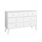 Commode moderne de style scandinave à 7 tiroirs, pieds fuselés, grand espace de rangement pour chambre, finition bois