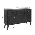 Commode moderne de style scandinave à 7 tiroirs, pieds fuselés, grand espace de rangement pour chambre, finition bois
