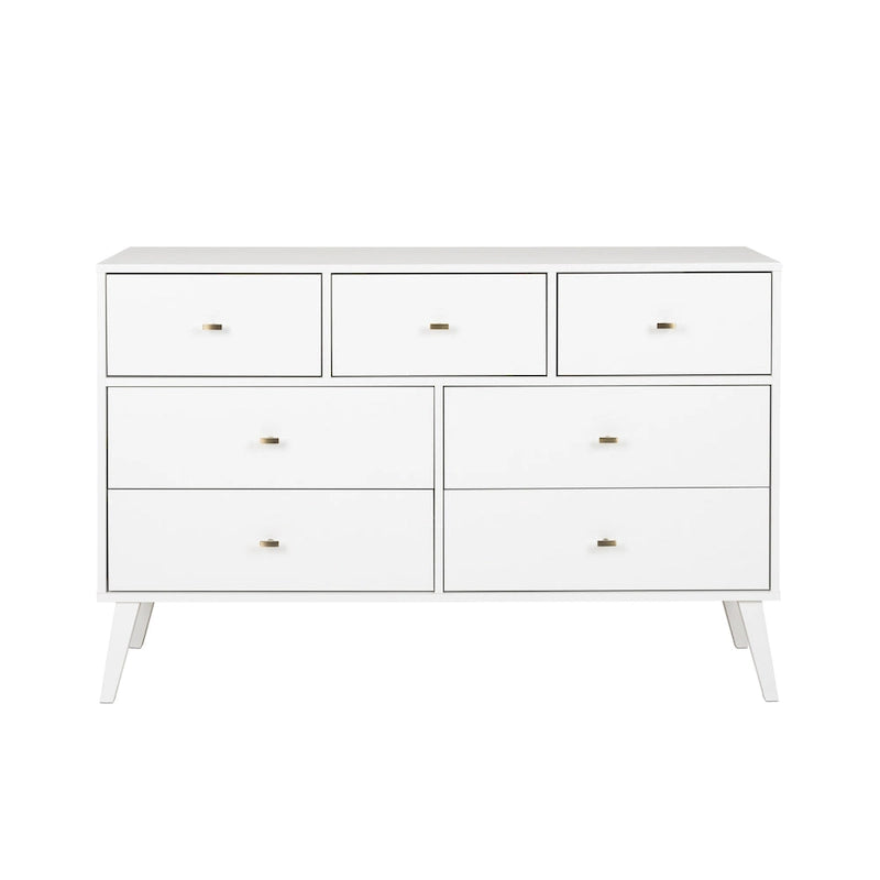 Commode moderne de style scandinave à 7 tiroirs, pieds fuselés, grand espace de rangement pour chambre, finition bois