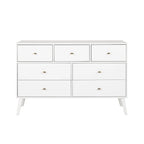 Commode moderne de style scandinave à 7 tiroirs, pieds fuselés, grand espace de rangement pour chambre, finition bois
