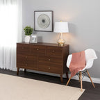 Commode moderne de style scandinave à 7 tiroirs, pieds fuselés, grand espace de rangement pour chambre, finition bois