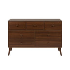 Commode moderne de style scandinave à 7 tiroirs, pieds fuselés, grand espace de rangement pour chambre, finition bois