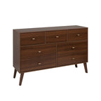 Commode moderne de style scandinave à 7 tiroirs, pieds fuselés, grand espace de rangement pour chambre, finition bois