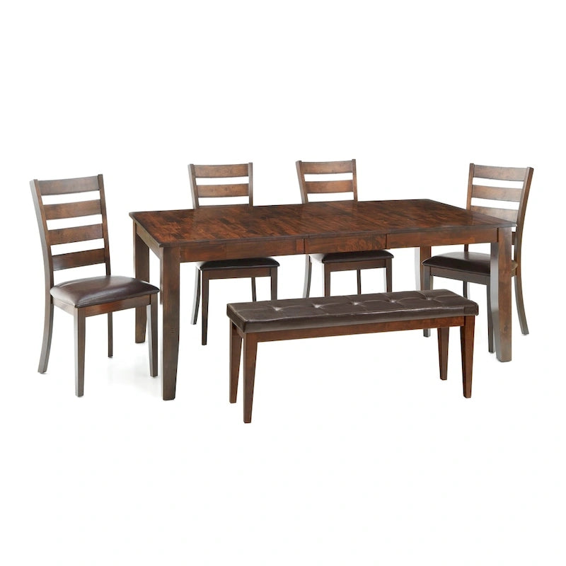 Banc de salle à manger rembourré sans dossier, revêtement marron cognac, pieds en bois massif, entrée et salle à manger
