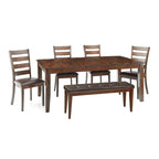 Banc de salle à manger rembourré sans dossier, revêtement marron cognac, pieds en bois massif, entrée et salle à manger