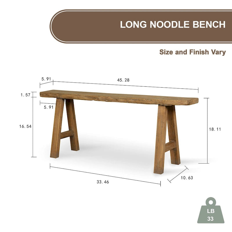 Banc 43" en bois naturel pour l'intérieur ou l'extérieur, idéal pour l'entrée, le couloir ou le patio.