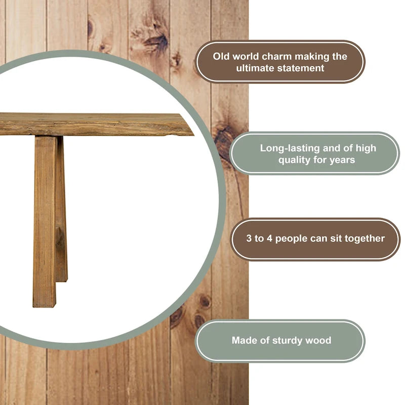 Banc 43" en bois naturel pour l'intérieur ou l'extérieur, idéal pour l'entrée, le couloir ou le patio.
