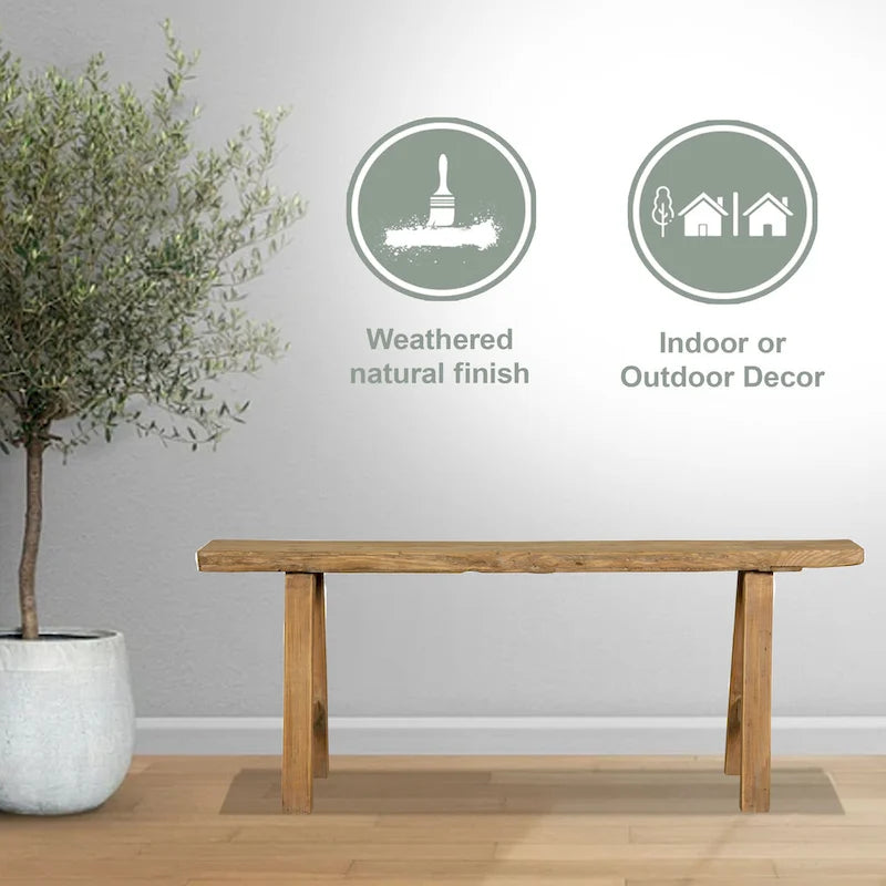 Banc 43" en bois naturel pour l'intérieur ou l'extérieur, idéal pour l'entrée, le couloir ou le patio.
