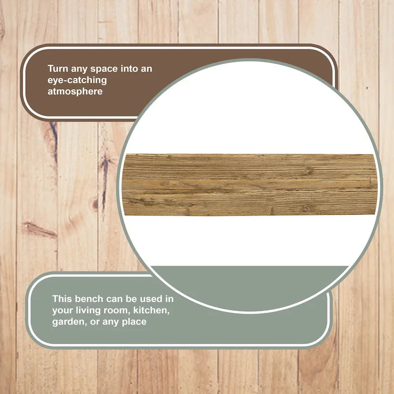 Banc 43" en bois naturel pour l'intérieur ou l'extérieur, idéal pour l'entrée, le couloir ou le patio.