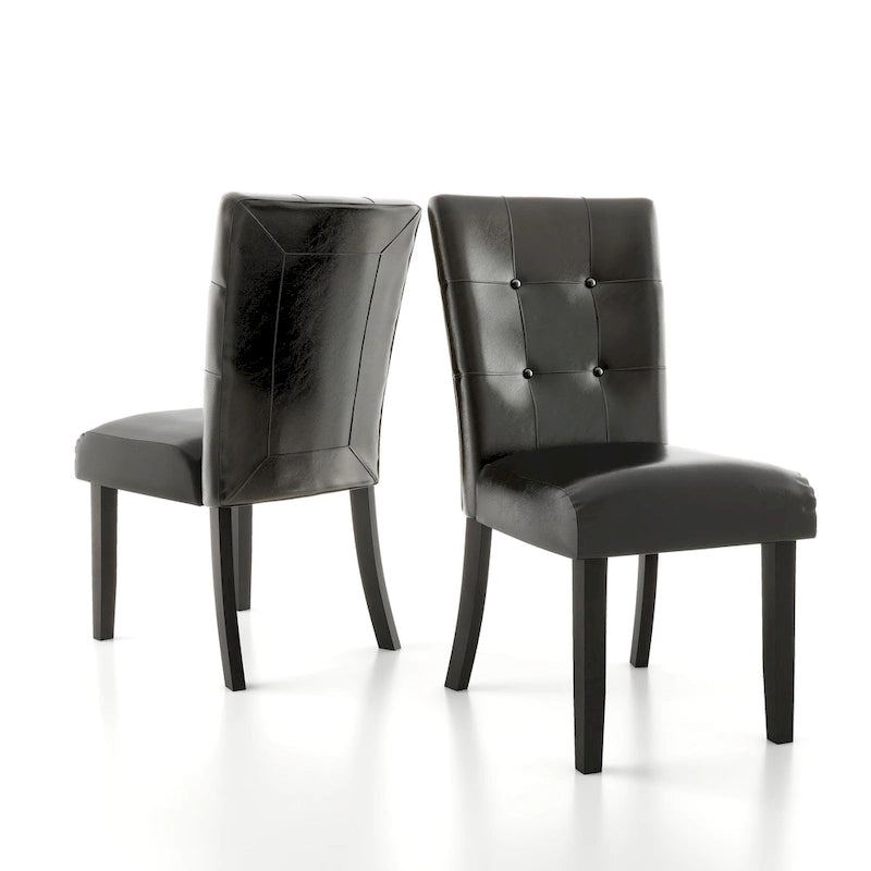 Lot de 2 chaises de salle à manger capitonnées contemporaines, similicuir espresso, structure en bois massif