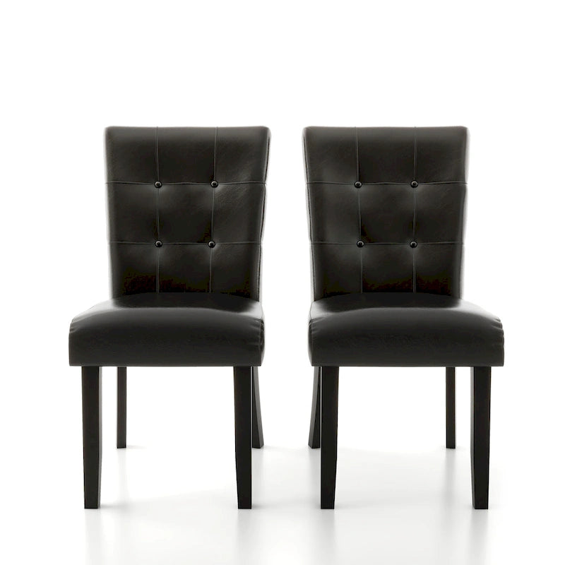 Lot de 2 chaises de salle à manger capitonnées contemporaines, similicuir espresso, structure en bois massif
