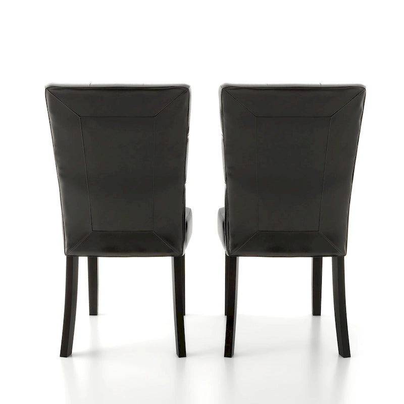 Lot de 2 chaises de salle à manger capitonnées contemporaines, similicuir espresso, structure en bois massif