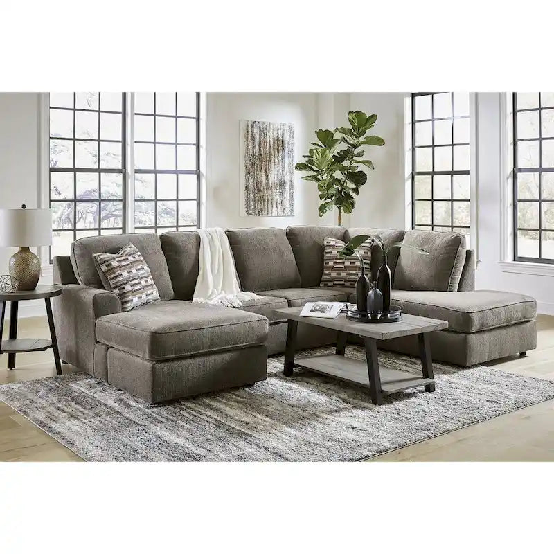 Canapé d'angle 2 pièces avec méridienne, revêtement en tissu mastic, 125"L x 86"P x 38"H, salon