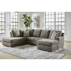 Canapé d'angle 2 pièces avec méridienne, revêtement en tissu mastic, 125"L x 86"P x 38"H, salon