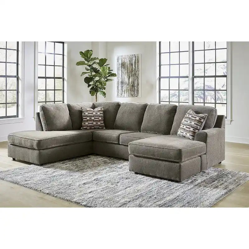 Canapé d'angle 2 pièces avec méridienne, revêtement en tissu mastic, 125"L x 86"P x 38"H, salon