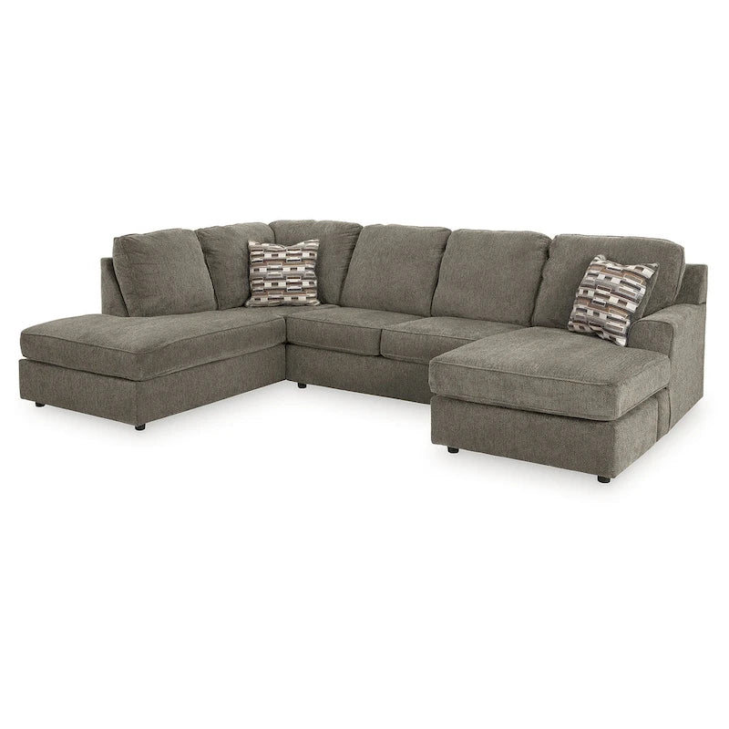 Canapé d'angle 2 pièces avec méridienne, revêtement en tissu mastic, 125"L x 86"P x 38"H, salon