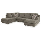 Canapé d'angle 2 pièces avec méridienne, revêtement en tissu mastic, 125"L x 86"P x 38"H, salon