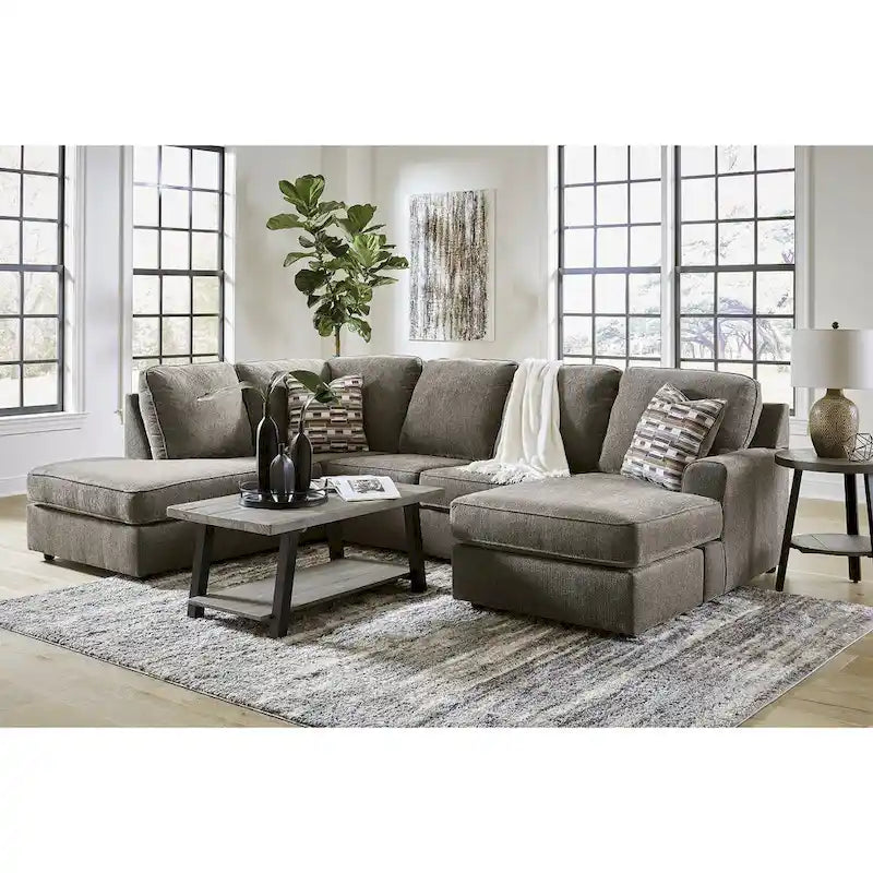 Canapé d'angle 2 pièces avec méridienne, revêtement en tissu mastic, 125"L x 86"P x 38"H, salon