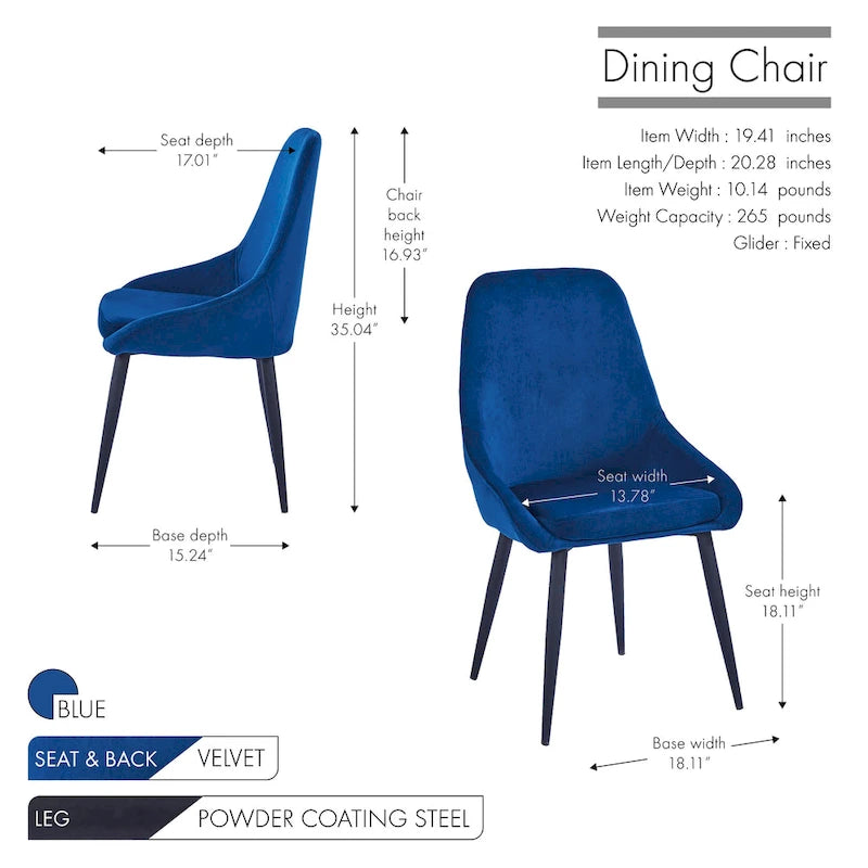 Lot de 2 chaises de salle à manger en velours, pieds en acier, chaises d'appoint rembourrées, salle à manger moderne et glamour
