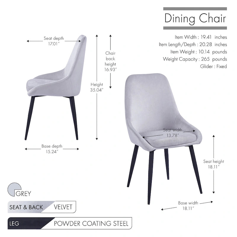 Lot de 2 chaises de salle à manger en velours, pieds en acier, chaises d'appoint rembourrées, salle à manger moderne et glamour