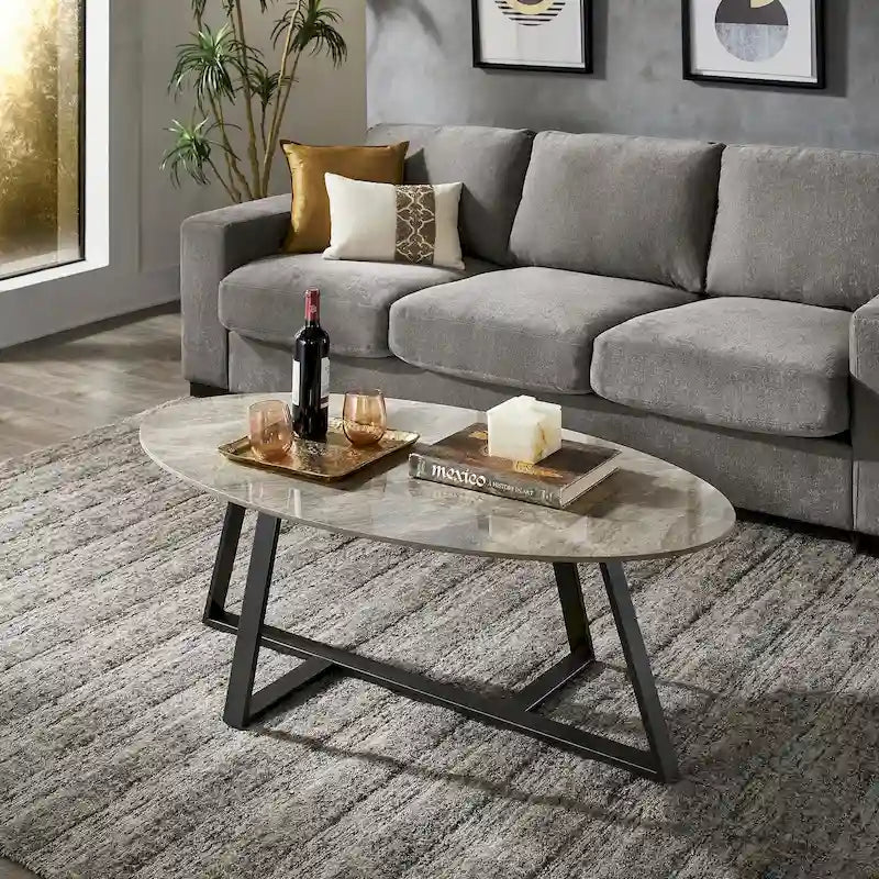 Ensemble table de salle à manger en pierre frittée, plateau brillant, piètement en métal gris, style moderne, 4-6 places