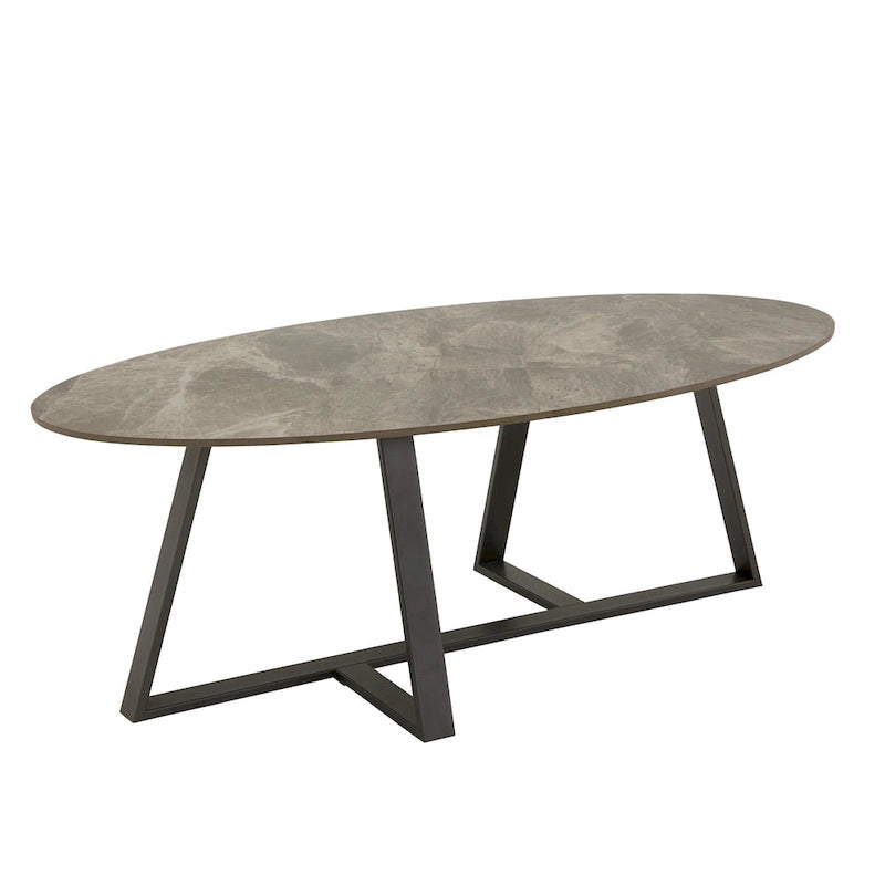 Ensemble table de salle à manger en pierre frittée, plateau brillant, piètement en métal gris, style moderne, 4-6 places