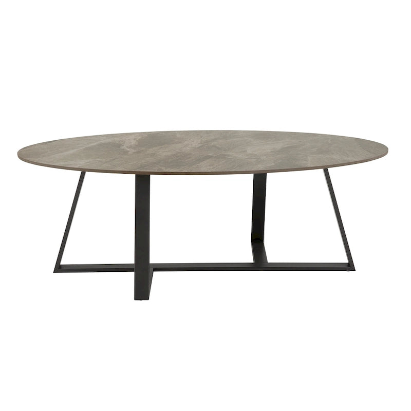 Ensemble table de salle à manger en pierre frittée, plateau brillant, piètement en métal gris, style moderne, 4-6 places