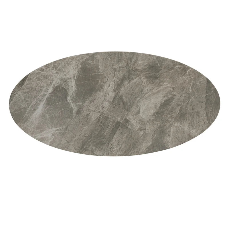 Ensemble table de salle à manger en pierre frittée, plateau brillant, piètement en métal gris, style moderne, 4-6 places