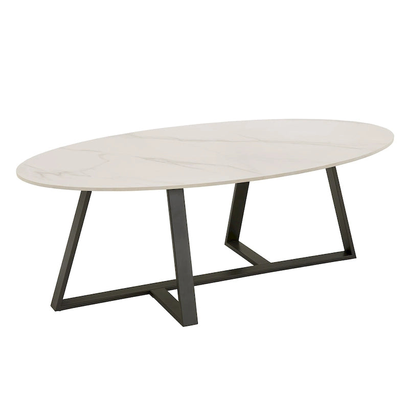Ensemble table de salle à manger en pierre frittée, plateau brillant, piètement en métal gris, style moderne, 4-6 places