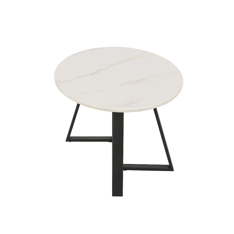 Ensemble table de salle à manger en pierre frittée, plateau brillant, piètement en métal gris, style moderne, 4-6 places