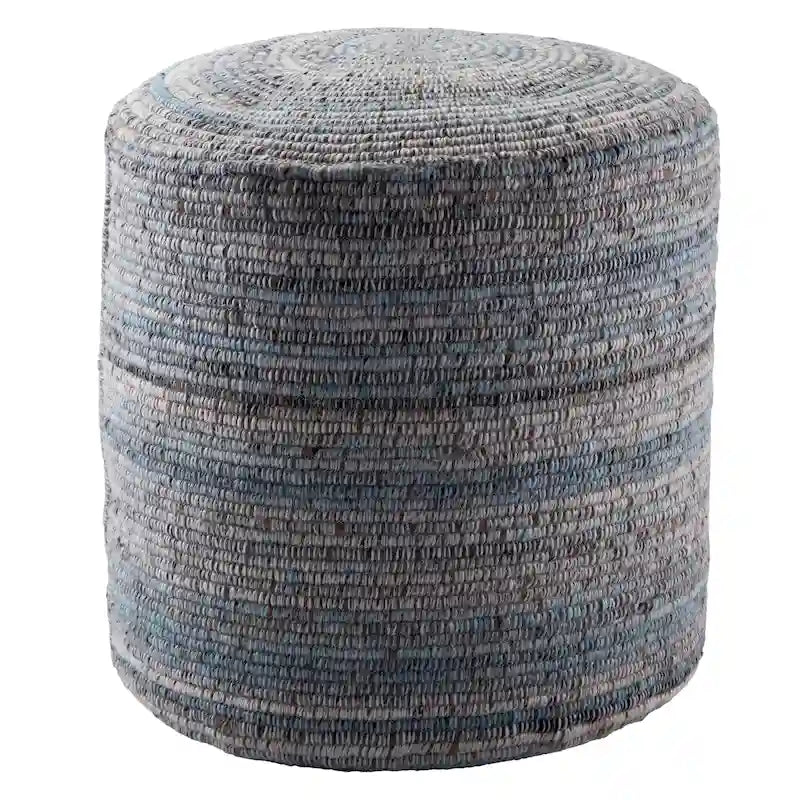 Pouf cylindrique rayé, 60 % polyester 40 % laine, fait main, remplissage billes de polystyrène, 45,7 x 55,9 cm