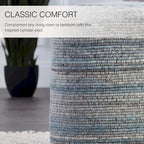Pouf cylindrique rayé, 60 % polyester 40 % laine, fait main, remplissage billes de polystyrène, 45,7 x 55,9 cm