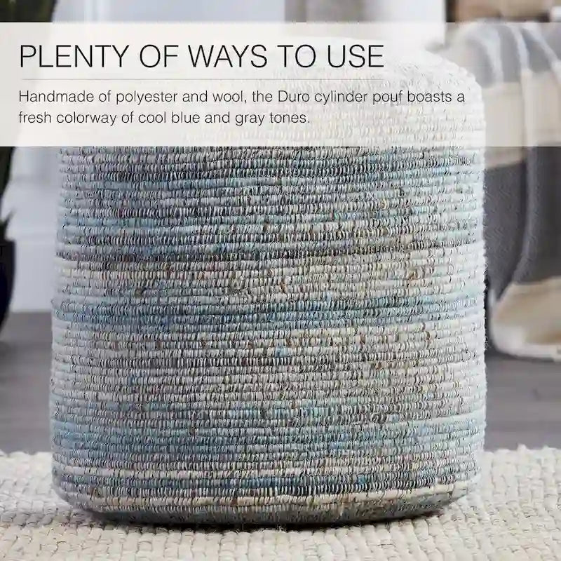 Pouf cylindrique rayé, 60 % polyester 40 % laine, fait main, remplissage billes de polystyrène, 45,7 x 55,9 cm