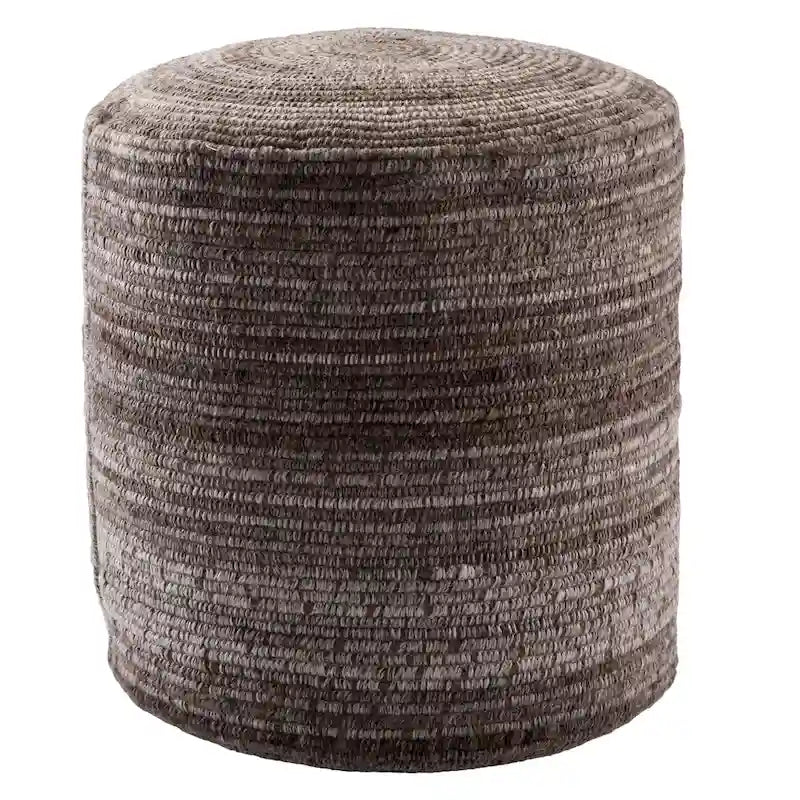 Pouf cylindrique rayé, 60 % polyester 40 % laine, fait main, remplissage billes de polystyrène, 45,7 x 55,9 cm