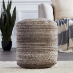 Pouf cylindrique rayé, 60 % polyester 40 % laine, fait main, remplissage billes de polystyrène, 45,7 x 55,9 cm