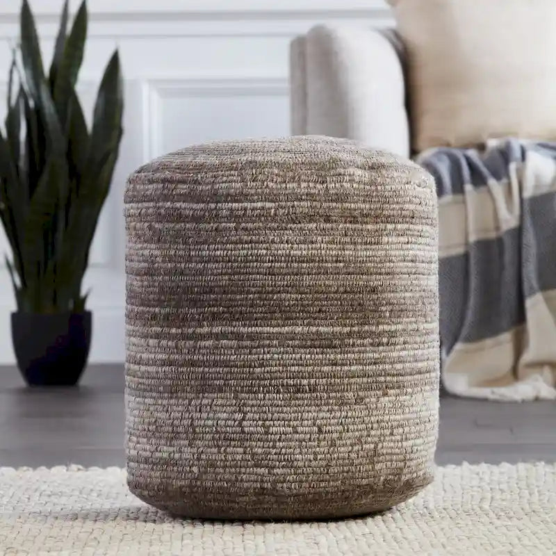 Pouf cylindrique rayé, 60 % polyester 40 % laine, fait main, remplissage billes de polystyrène, 45,7 x 55,9 cm