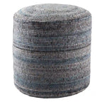 Pouf cylindrique rayé, 60 % polyester 40 % laine, fait main, remplissage billes de polystyrène, 45,7 x 55,9 cm