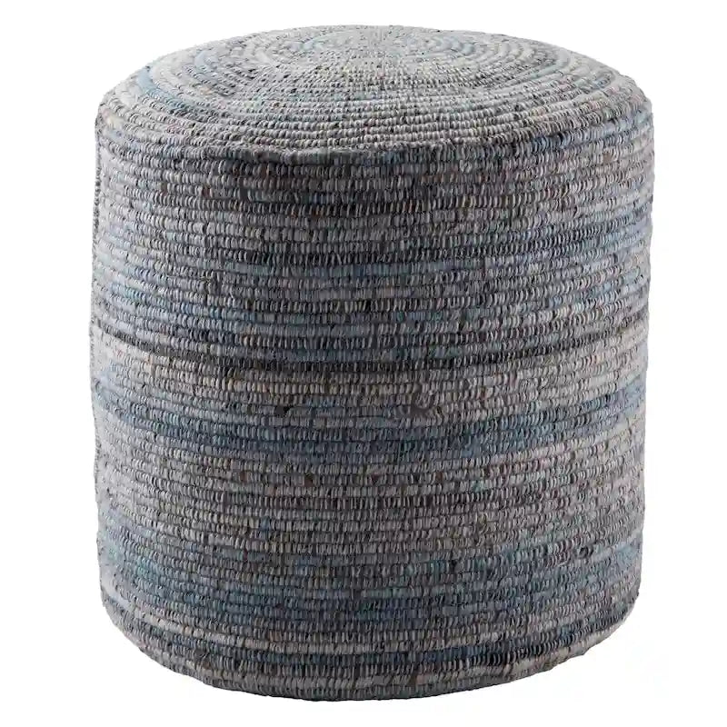 Pouf cylindrique rayé, 60 % polyester 40 % laine, fait main, remplissage billes de polystyrène, 45,7 x 55,9 cm