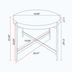 Table basse ronde au design moderne avec piètement en métal croisé