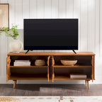 Meuble TV scandinave en bois massif, étagères ouvertes, console multimédia pour TV jusqu'à 65 pouces