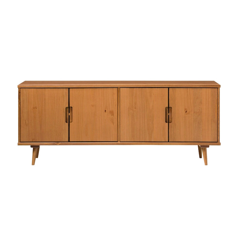 Meuble TV scandinave en bois massif, étagères ouvertes, console multimédia pour TV jusqu'à 65 pouces