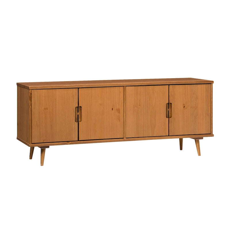 Meuble TV scandinave en bois massif, étagères ouvertes, console multimédia pour TV jusqu'à 65 pouces