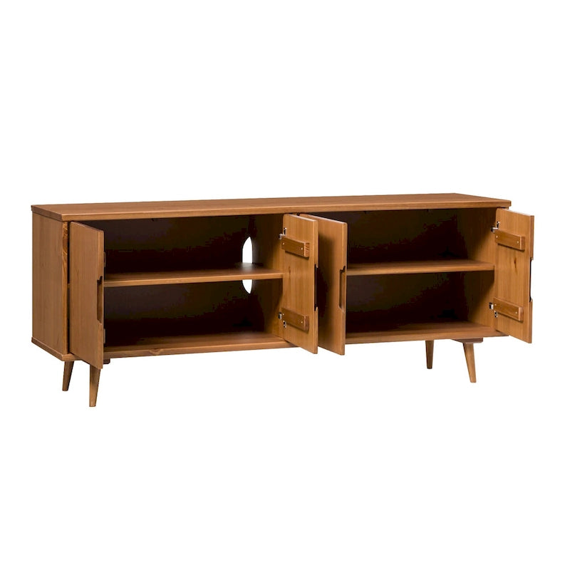 Meuble TV scandinave en bois massif, étagères ouvertes, console multimédia pour TV jusqu'à 65 pouces