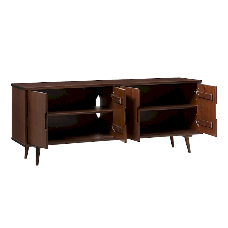 Meuble TV scandinave en bois massif, étagères ouvertes, console multimédia pour TV jusqu'à 65 pouces